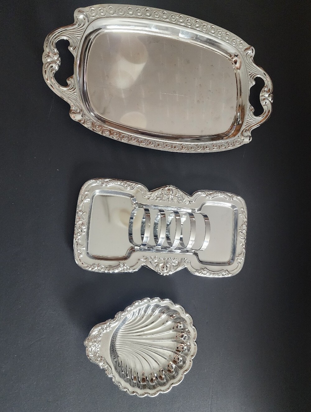 Elegant Decorative Serving Tray Set - Silver Tone
